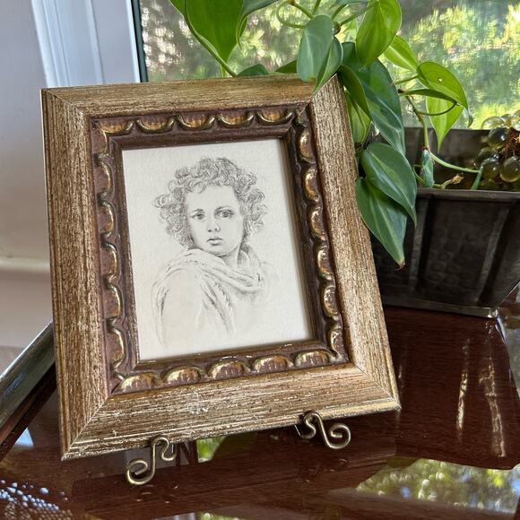 Vintage The Divine Shepherd by Bartolomé Esteban Murillo Framed Pencil Drawing - Picture 7 of 14